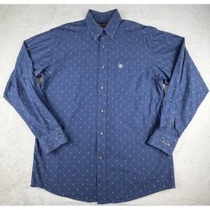 ARIAT Men's Blue Polkadot Print Long Sleeve Button Down Shirt Size Medium